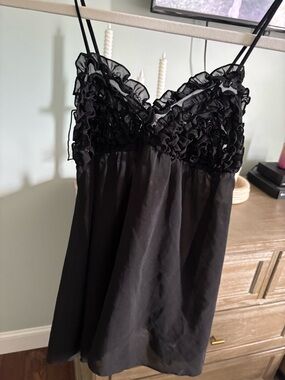 Black Ruffled Chiffon Chemise - Women's baby doll top